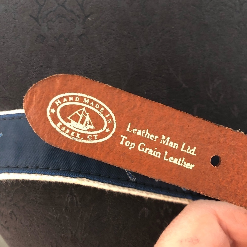 Essex Belt Company Swordfish Ribbon Belt On Canvas With Leather 51” Very Long - Picture 5 of 9